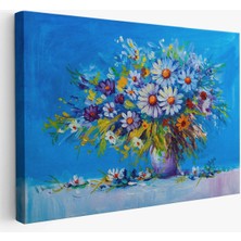 Vazodaki Çiçekler Yağlıboya Görünüm Dekoratif Kanvas Duvar TABLOSU-3641