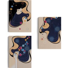 Mavi Ağırlıklı Zarif Kadınlar Duvar Tablosu Üçlü Set-Dk-88