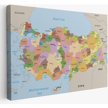 Kanvas Türkiye Haritası Komşulu Ülkeli Dekoratif 1067