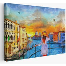 Venedik Kanalını Izleyen Kız Yağlıboya Görünüm Dekoratif Kanvas Duvar TABLOSU-3699