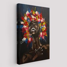 Yağlıboya Görünümlü Renkli Saçlı Gülen Siyahi Kadın TABLOSU-6367