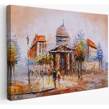 Paris Sokakları Yağlıboya Görünüm Dekoratif Kanvas Duvar TABLOSU-3485