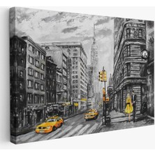 New York Sokakları ve Sarı Taksi Yağlıboya Görünüm TABLO-3500