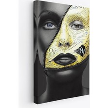 Fermuar Makyajlı Güzel Kızın Yakın Çekim Portresi Kanvas TABLO-4973