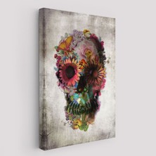 Şeker Kafatası Rengarenk Çiçekli Kafatası Ölülerin Günü Kanvas TABLO-5253