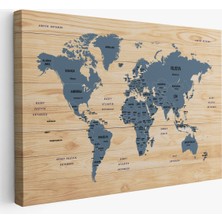 Ahşap Görünümlü Türkçe Dünya Haritası Ülke Başkentli Kanvas Tablo 1842