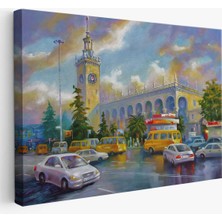 Soçhi Tren Istasyonu Yağlıboya Görünüm Dekoratif Kanvas Duvar TABLOSU-3610