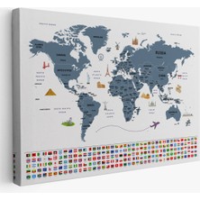 Dünya Haritası Ülke Bayraklı ve Başkentli Kanvas Tablo 1921