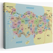 Türkiye Haritası Kanvas Tablo Sınır Komşulu Eğitici Dekoratif Tablo 3100