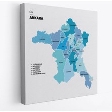 Ankara Ili ve Ilçeler Haritası Dekoratif Kanvas Tablo 1264