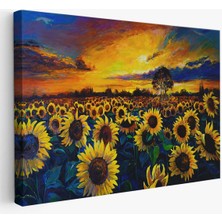 Ayçiçeği Tarlası Yağlıboya Görünüm Dekoratif Kanvas Duvar TABLOSU-3751