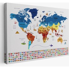 Dünya Haritası Ülke Bayraklı ve Başkentli Kanvas Tablo 1899