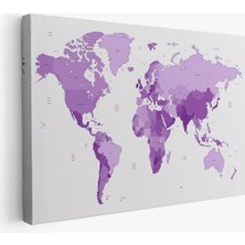 Dünya Haritası Mor Renkli Dekoratif Kanvas Tablo 1044