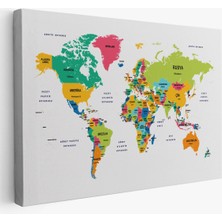 Türkçe Dünya Haritası Dekoratif Kanvas Tablo Ülke ve Başkentli 1544