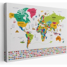Dünya Haritası Ülke Bayraklı ve Başkentli Kanvas Tablo 1951
