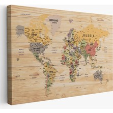 Ahşap Görünümlü Dünya Haritası Ayrıntılı ve Dekoratif Kanvas Tablo 1800