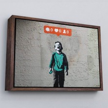 Çerçeveli Bansky Takipçisi Olmadığı Için Ağlayan Sosyal Medya Cocugu Kanvas TABLO-5021