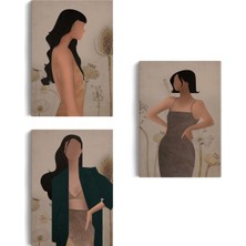 Yüzsüz Soyut Kandınlar Dekoratif Duvar Tablosu Üçlü Set-Dş-96