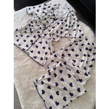 Alaçatı Kalpli Kısa Kol Uzun Alt Pijama Takımı