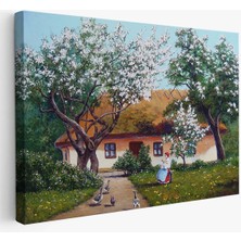 Ilkbahar Köy Evi Yağlıboya Görünüm Dekoratif Kanvas Duvar TABLOSU-3514