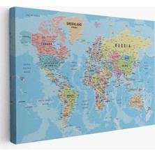 Dünya Haritası Kanvas Tablo Çok Ayrıntılı Dekoratif ve Okyanuslu 2161