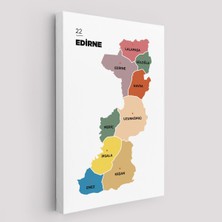 Edirne Ili ve Ilçeler Haritası Dekoratif Kanvas Tablo 1328