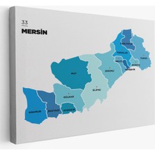 Mersin Ili ve Ilçeler Haritası Dekoratif Kanvas Tablo 1420