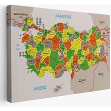 Türkiye Haritası Kanvas Tablo Il ve Ilçeli Ayrıntılı Eğitici Komşulu Tablo 2999