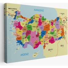 Türkiye Haritası Kanvas Tablo Sınır Komşulu Eğitici Dekoratif Tablo 3092