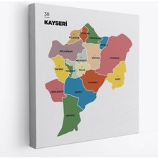 Kayseri Ili ve Ilçeler Haritası Dekoratif Kanvas Tablo 1386