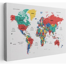Türkçe Dünya Haritası Dekoratif Kanvas Tablo Son Derece Detaylı 1627