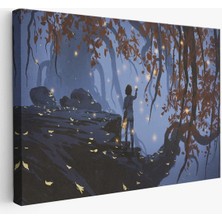 Ağaçlardan Düşen Parlak Yaprakları Toplayan Kadın TABLOSU-1243