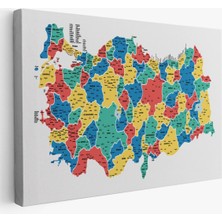 Türkiye Haritası Kanvas Tablo Il ve Ilçeli Ayrıntılı Eğitici Dekoratif Tablo 3047