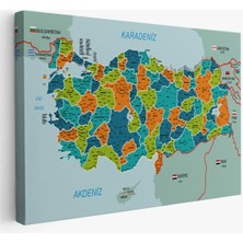 Türkiye Haritası Kanvas Tablo Il ve Ilçeli Ayrıntılı Eğitici Komşulu Tablo 3015