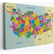 Türkiye Haritası Kanvas Tablo Il ve Ilçeli Ayrıntılı Eğitici Komşulu Tablo 3001