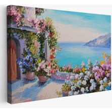 Deniz Manzaralı Güzel Ev Dekoratif Kanvas Duvar TABLOSU-3439