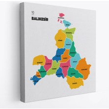 Balıkesir Ili ve Ilçeler Haritası Dekoratif Kanvas Tablo 1279