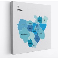 Bursa Ili ve Ilçeler Haritası Dekoratif Kanvas Tablo 1308