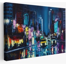 New York Gece Manzarası Yağlıboya Dekoratif Duvar TABLOSU-3533