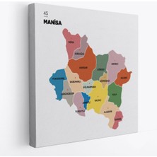 Manisa Ili ve Ilçeler Haritası Dekoratif Kanvas Tablo 1413