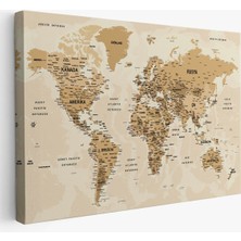 Türkçe Dünya Haritası Son Derece Ayrıntılı Eğitici Okyanuslu Kanvas Tablo 2544