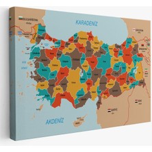 Türkiye Haritası Kanvas Tablo Sınır Komşulu Eğitici Dekoratif Tablo 3094
