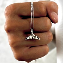 Gümüş Balina Kuyruğu Kolye 925 Ayar Gümüş Üzeri Desenli Unisex Balina Kuyruğu Kolye