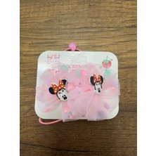 Kız Çocuk Minnie Mouse Mickey Mouse Boncuk Tüllü Simli 1 Çift Lastik Toka Mini Miki Maus