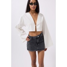 Asimetrik Bel Denim Mini Etek