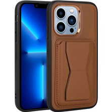Apple iPhone 13 Pro Max Kılıf Kartlıklı Standlı ​pu Deri Xemu Memo Kapak-Kahverengi