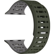 Watch 44MM Uyumlu Xemu KRD-124 Silikon Kordon Strap Kayış-Koyu Yeşil-Gri