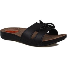 Trend Adımlar Siyah Kadın Jel Tabanlı Düz Fiyonklu Terlik 11-367