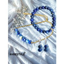 Lapis Lazuli Doğal Taş Takı Seti – Kolye, Bileklik, Küpe 3’lü Set – Bilgelik Taşı – Kadın Bijuteri Hediye Takı