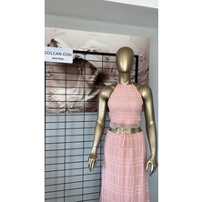 Pembe Sırtı Dekolteli Etekli - Büstiyer Takım